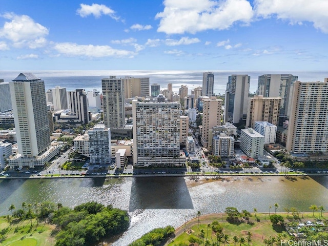 view of city with a water view