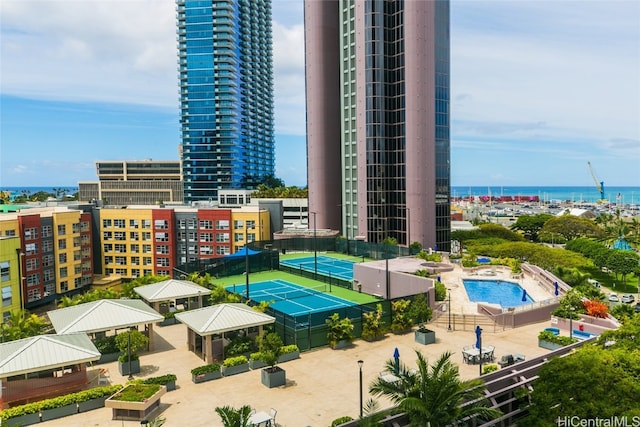 aerial view with a water view