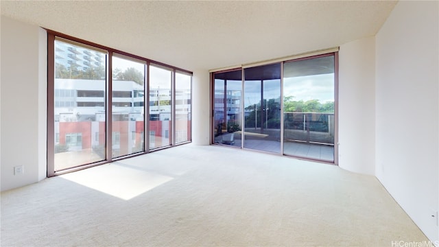 carpeted empty room with a textured ceiling