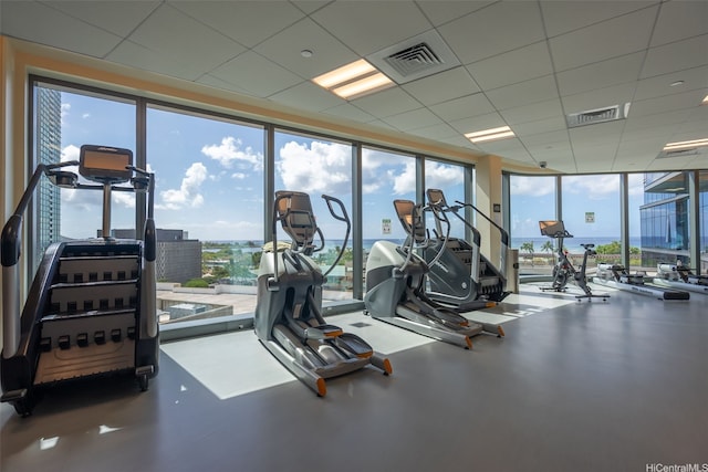 1108 Auahi St Unit 3000, Honolulu, HI 96814 - gym with a wall of windows and a drop ceiling