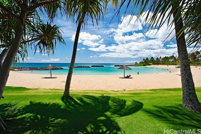 property view of water featuring a view of the beach