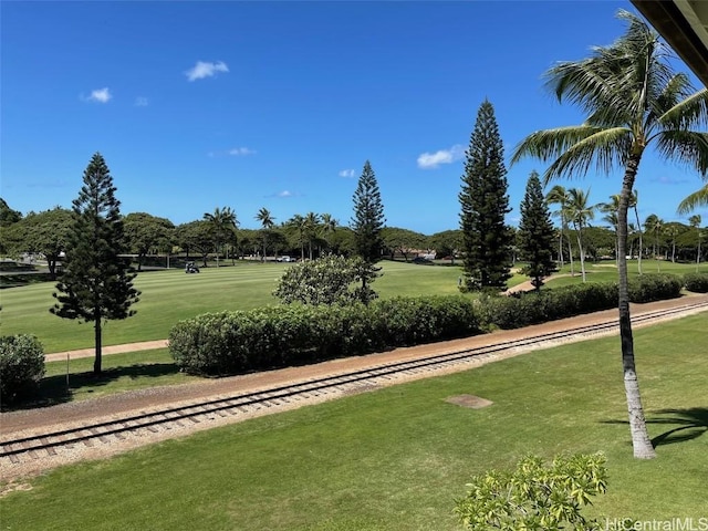 view of property's community with a lawn