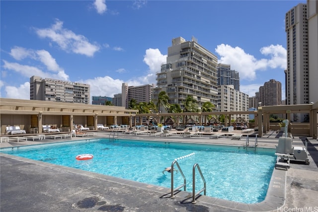 view of pool featuring a patio