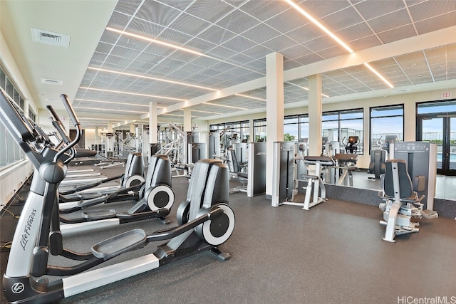 workout area with a drop ceiling