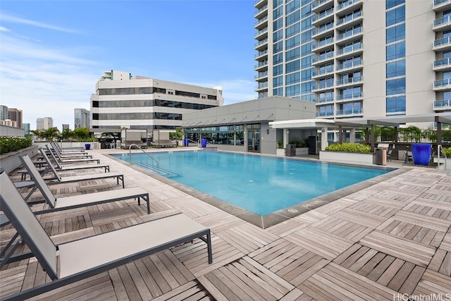 view of pool featuring a patio