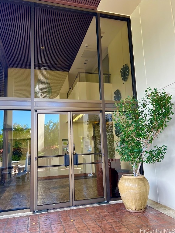 doorway to property featuring french doors