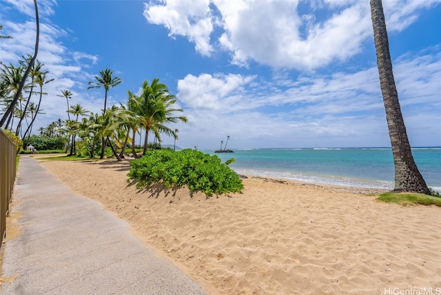 view of water feature with a view of the beach