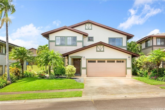 95-1044 Meapa St, Mililani, HI 96789 - view of front of home with stucco siding, concrete driveway, and a front yard