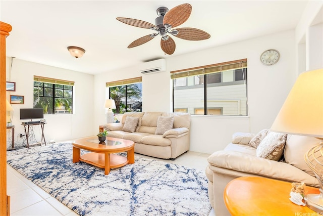 95-1044 Meapa St, Mililani, HI 96789 - living area featuring tile patterned flooring, a wall unit AC, and ceiling fan