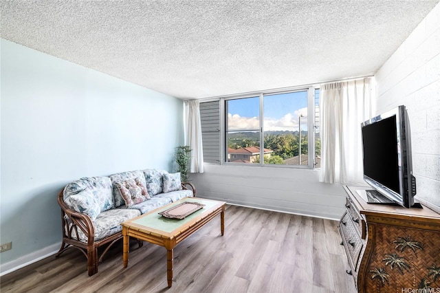 5122 Likini St Unit 302, Honolulu, HI 96818 - living room with wood finished floors, baseboards, and a textured ceiling