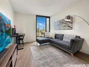 living room with light hardwood / wood-style flooring