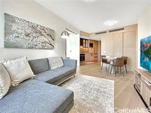 living room with light wood-type flooring