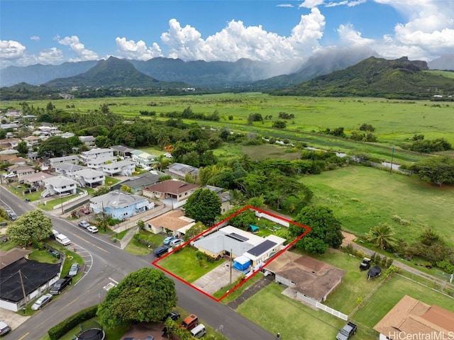 bird's eye view with a mountain view