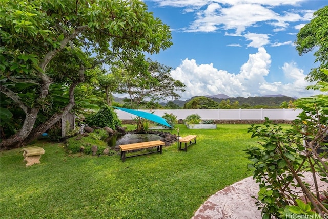 view of yard featuring a mountain view