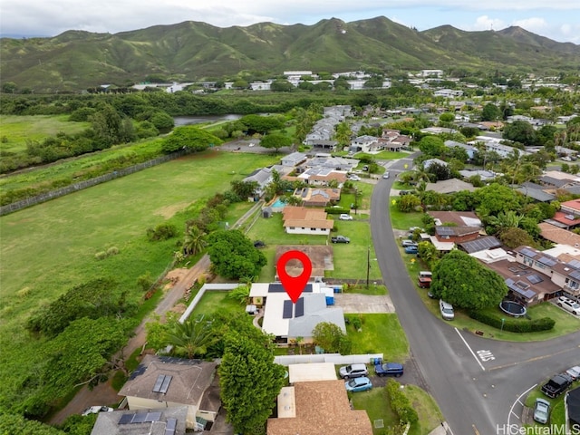 drone / aerial view featuring a mountain view