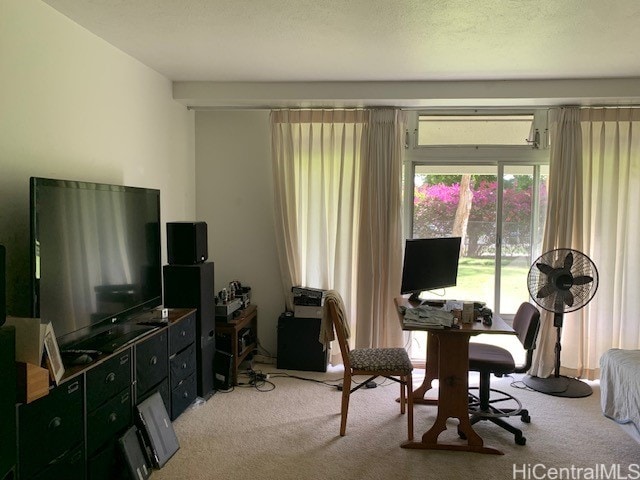 home office featuring light colored carpet