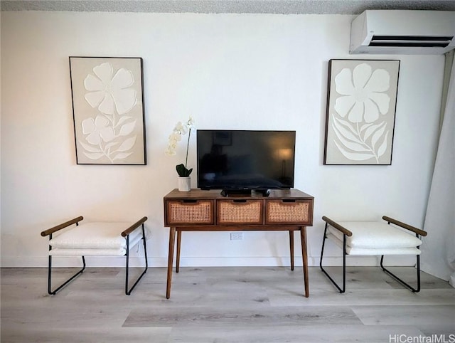 miscellaneous room featuring an AC wall unit and light hardwood / wood-style flooring