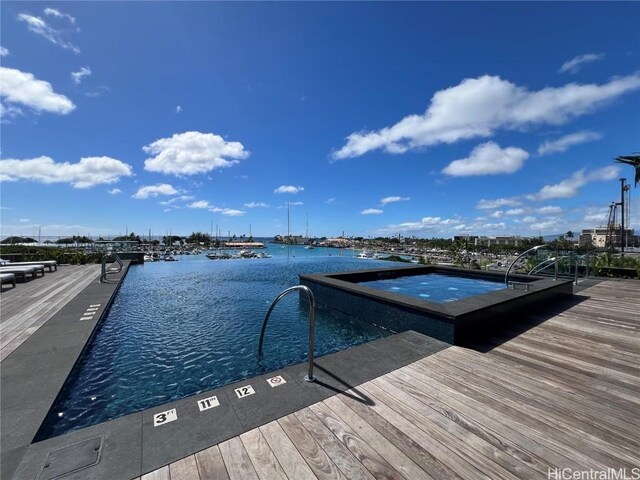 view of dock featuring a water view