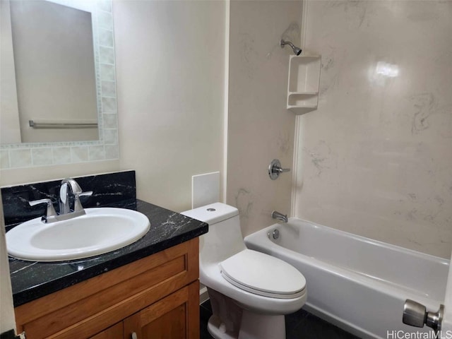 full bathroom with tasteful backsplash, shower / washtub combination, vanity, and toilet