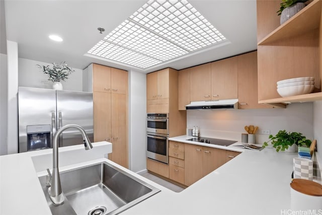 kitchen featuring light brown cabinetry, sink, and stainless steel appliances