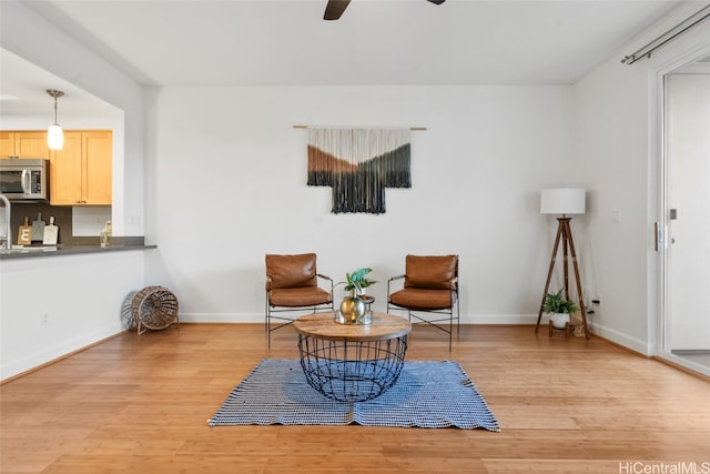 living area with light hardwood / wood-style floors