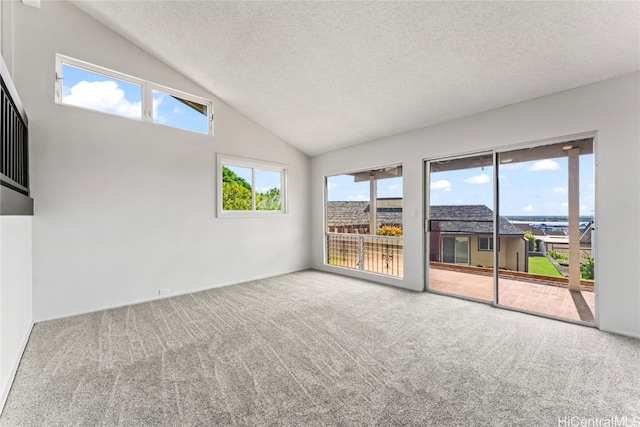 interior space with a textured ceiling and vaulted ceiling