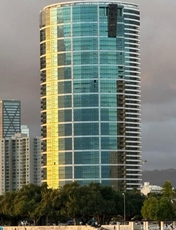 view of building exterior with a city view