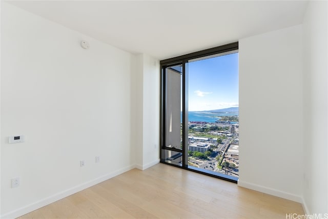 unfurnished room featuring floor to ceiling windows and light wood-type flooring