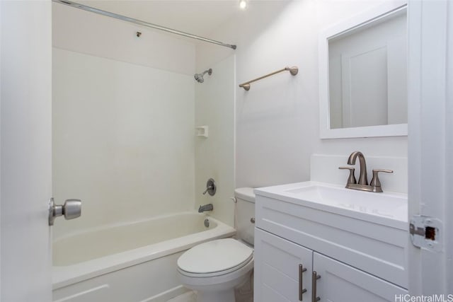 full bathroom featuring vanity, toilet, and  shower combination