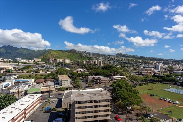 birds eye view of property with a mountain view