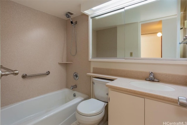 full bathroom with shower / bathing tub combination, vanity, and toilet