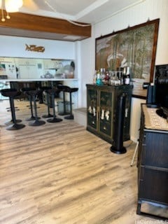 bar with wood-type flooring