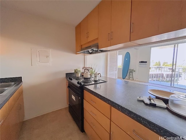 kitchen with black range with electric stovetop, sink, and extractor fan