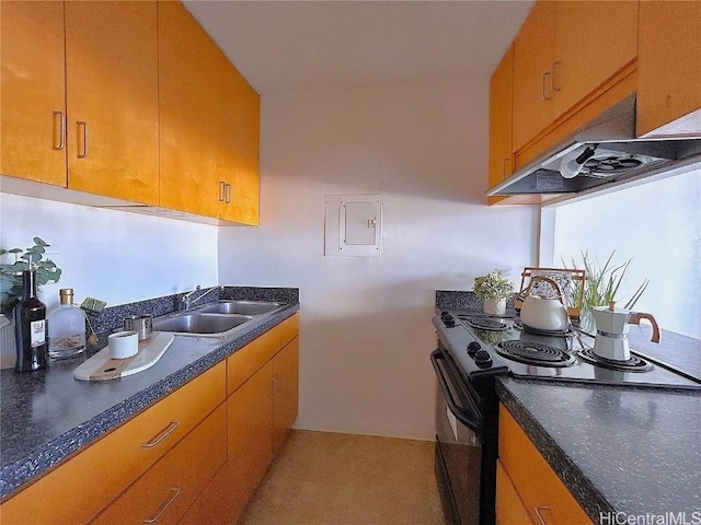 kitchen featuring electric range oven and sink