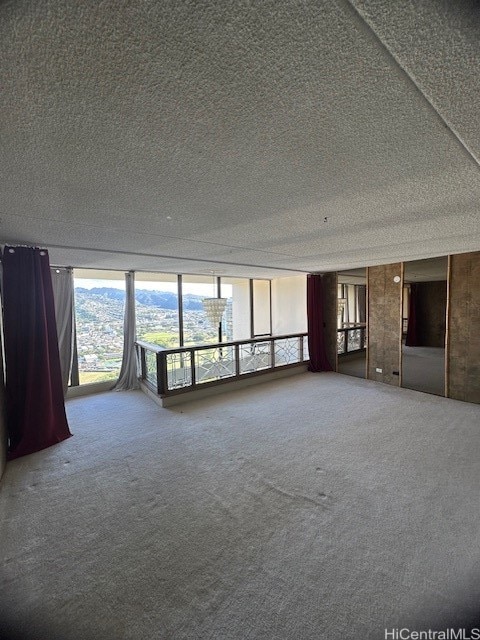 spare room featuring carpet flooring and a textured ceiling