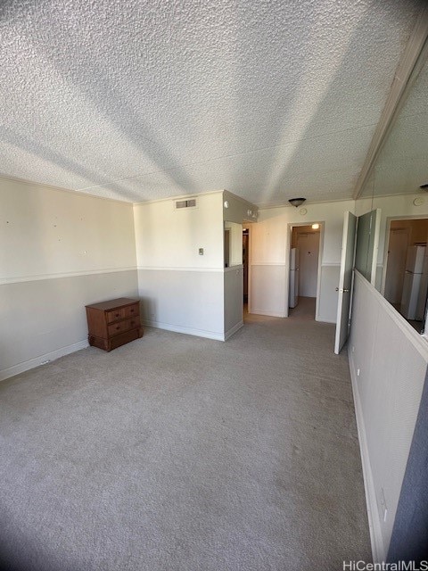 spare room with light carpet and a textured ceiling