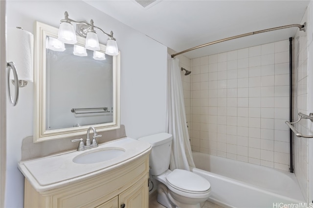 full bathroom featuring vanity, toilet, and shower / bathtub combination with curtain