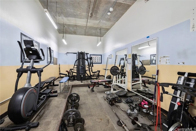 gym with a high ceiling