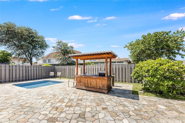 view of patio / terrace featuring a fenced in pool