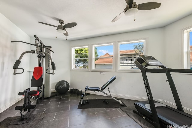 exercise area featuring ceiling fan