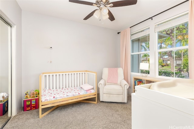 bedroom with carpet and ceiling fan