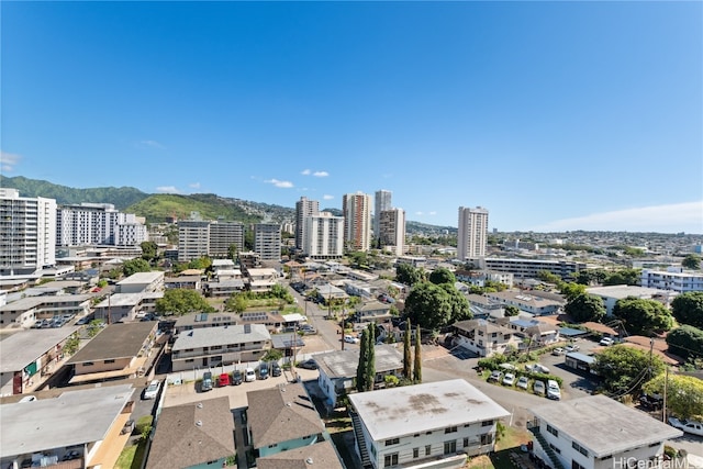 drone / aerial view featuring a mountain view