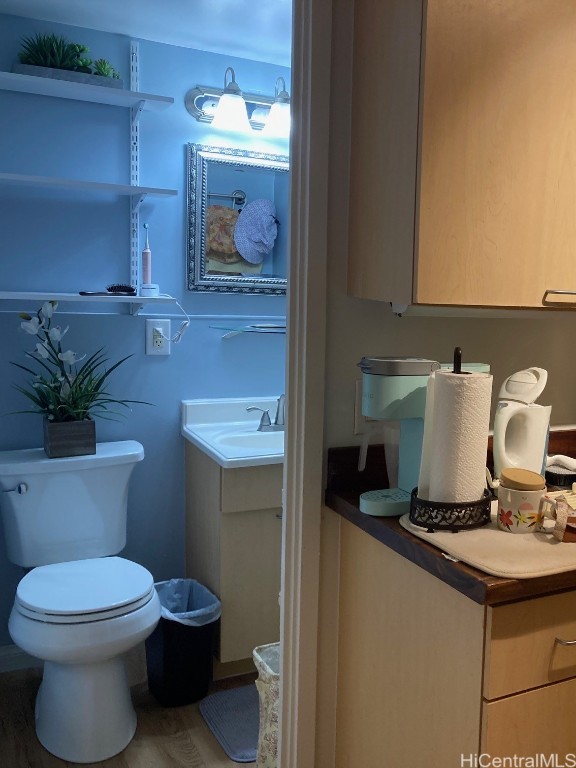 bathroom featuring hardwood / wood-style flooring, toilet, and sink