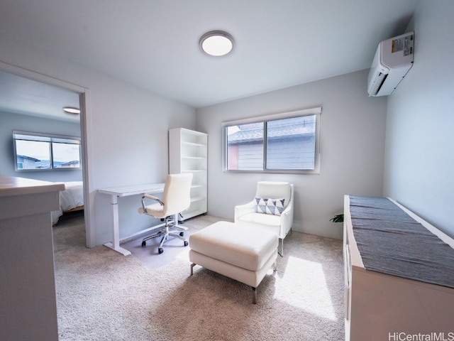 carpeted bedroom featuring a wall mounted air conditioner