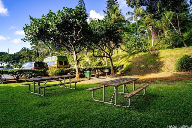 view of property's community featuring a lawn