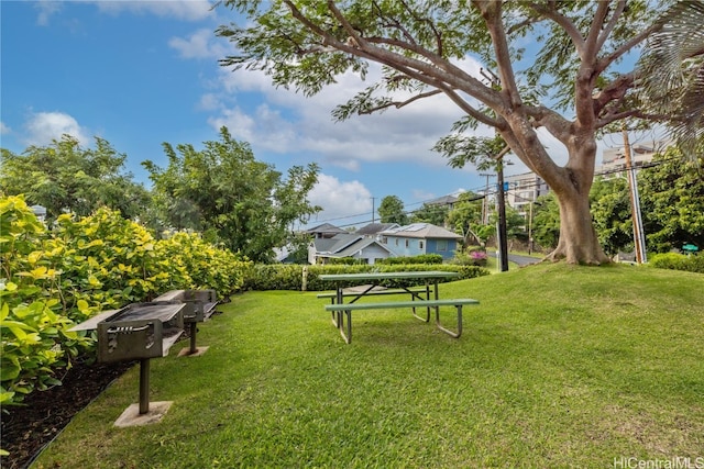 view of property's community with a yard