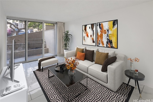 living room featuring expansive windows