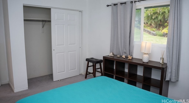 carpeted bedroom featuring a closet