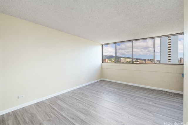 spare room with light hardwood / wood-style flooring and a textured ceiling