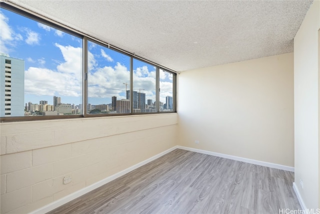 spare room featuring a textured ceiling and light hardwood / wood-style flooring